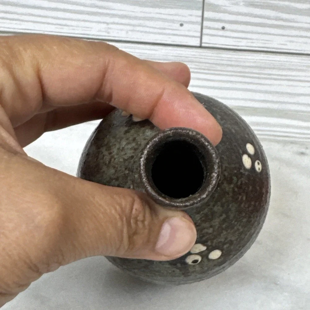 Studio Art Pottery Vase White dots Vessel Weed Pot 5